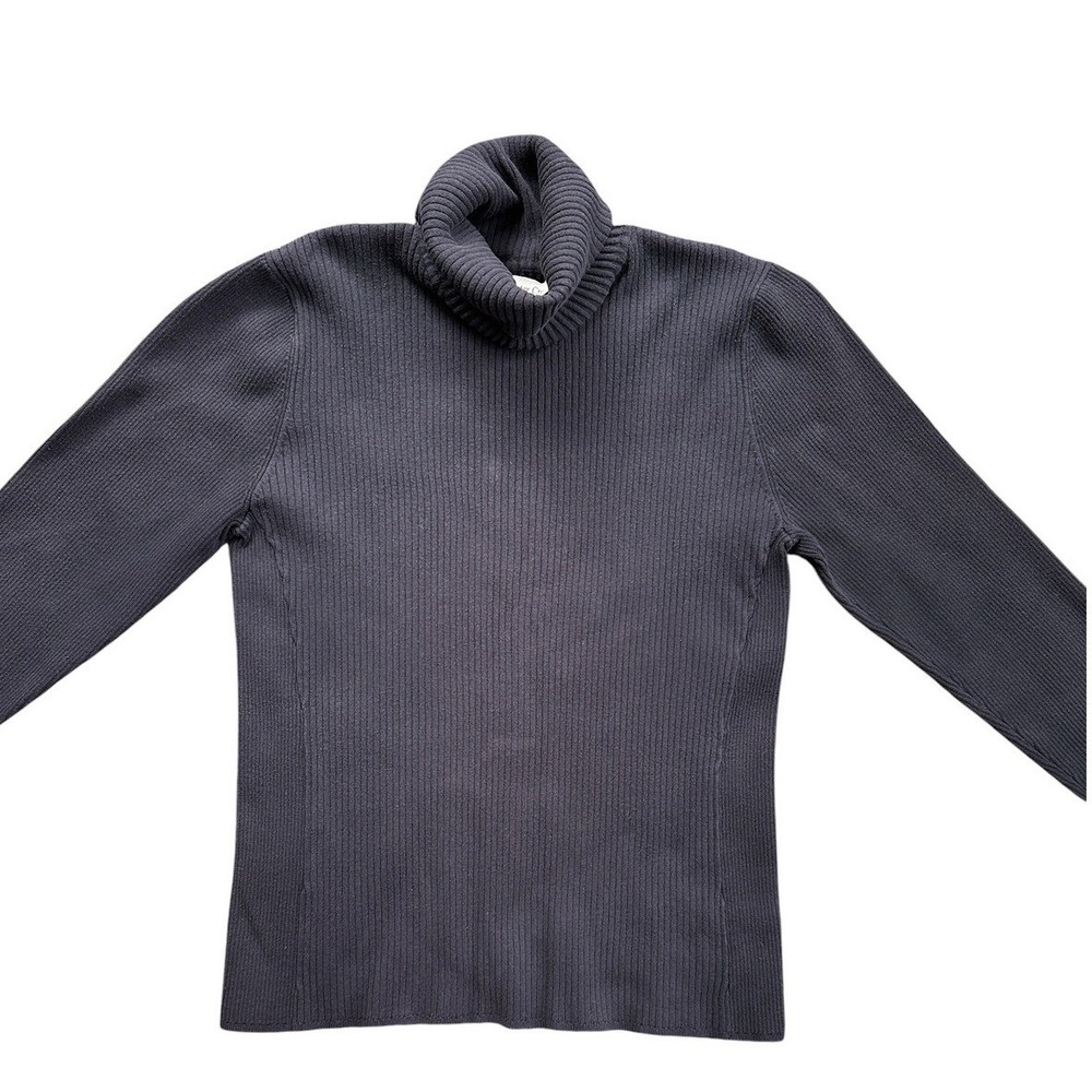 Coldwater Creek Turtleneck Sweater Women‎ M Black Gray Ribbed Knit Long Sleeve